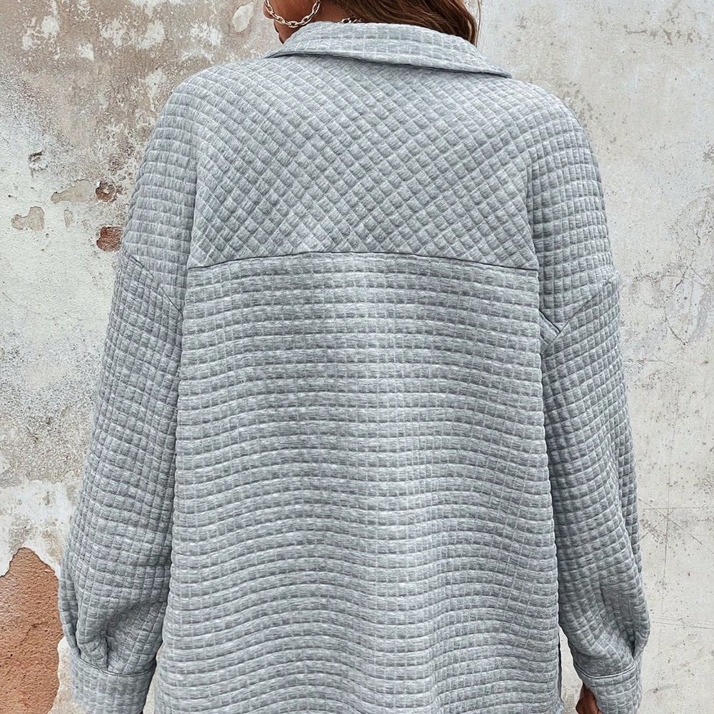 Grey Casual Womens Flap Pocket Drop Shoulder Button Front Coat - Picture 3 of 5